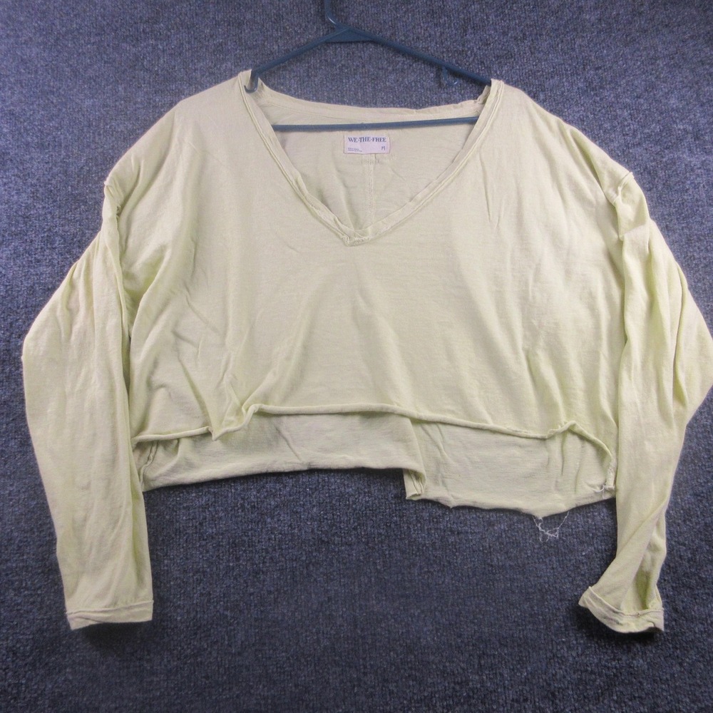 We The Free Shirt Womens Medium Yellow Cropped Dolman Sleeve V Neck Tee Top